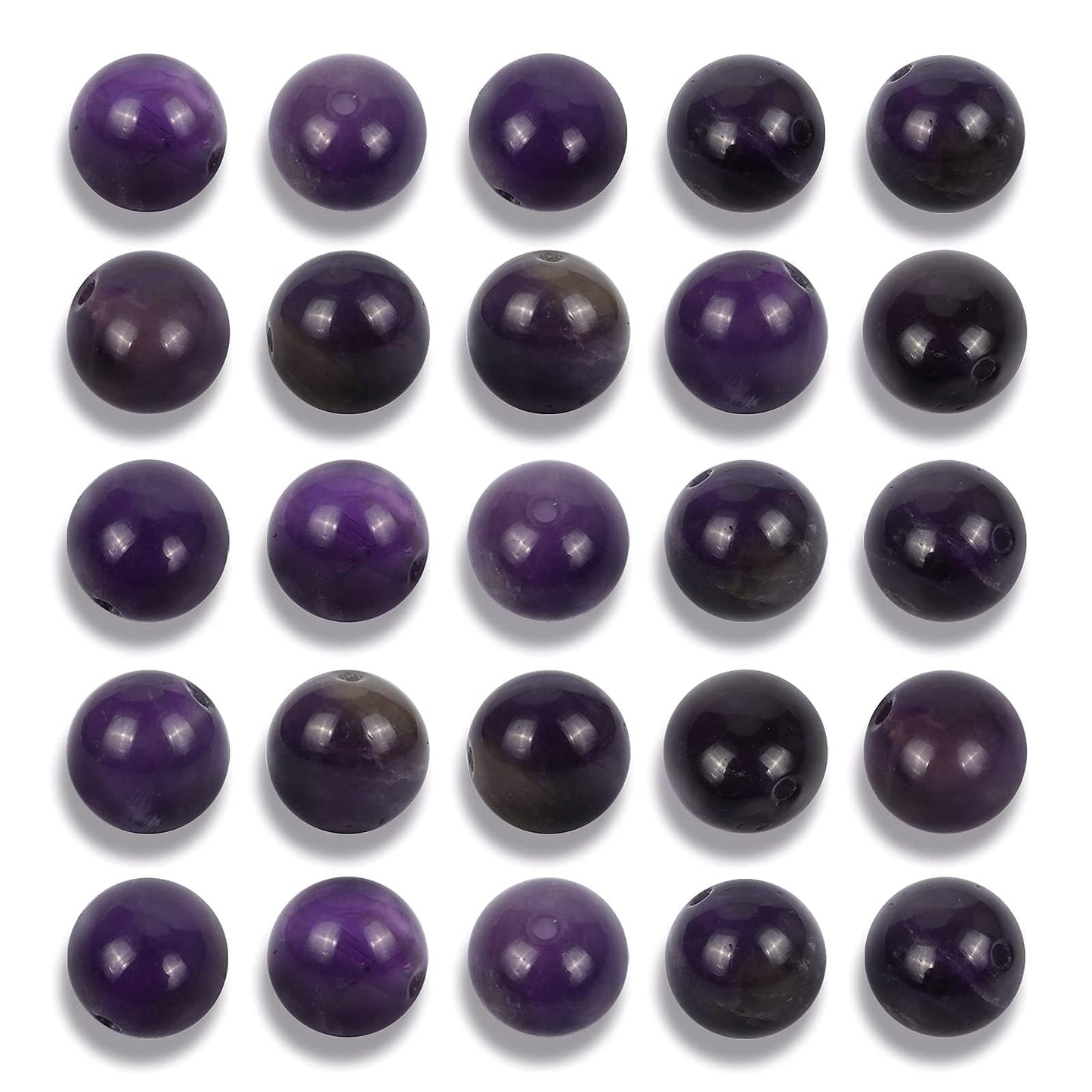 NITOPUPU 100Pcs 10mm Natural Smooth Amethyst Beads Round Loose Stone Beads for Jewerly Making with Crystal Stretch Cord