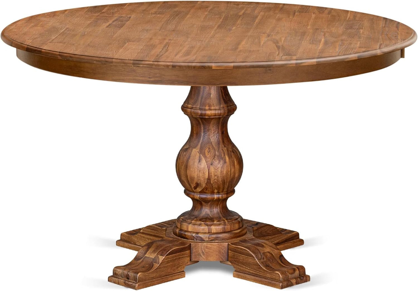 F55-0N-TP - Mid Century Modern Dining Table with Acacia Wood Round Tabletop, Antique Walnut Finish