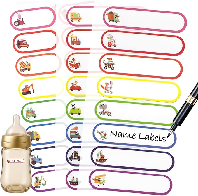 Baby Bottle Labels for Daycare - Write-On, Self-Laminating, Waterproof Washable Daycare Bottle Labels, Assorted Sizes & Colors, 256-Pack