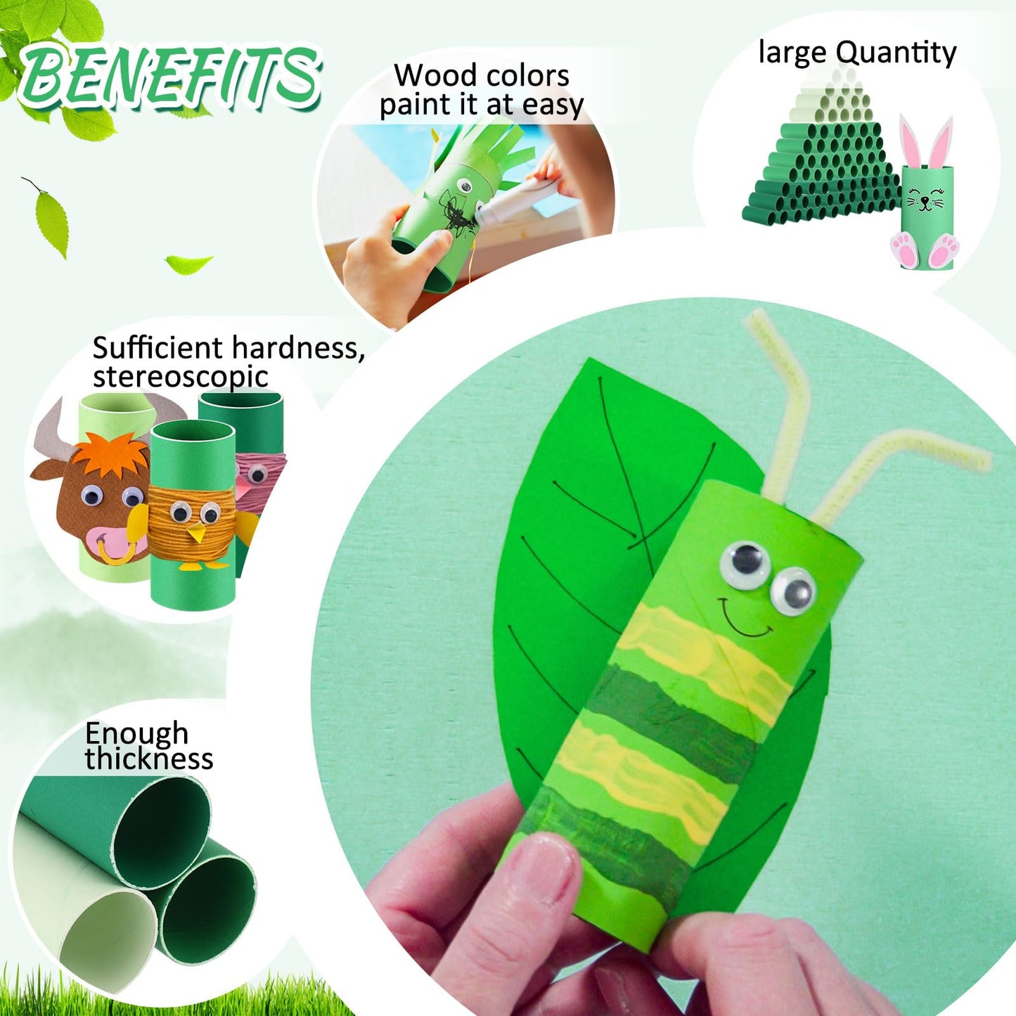Henoyso 100 Packs Cardboard Tubes for Crafts, Thick Toilet Paper Rolls Empty for Kids Classroom Projects End of School Year Crafts Mother's Day DIY Gift Supplies (1.57 x 3.74 Inch,Green Series)