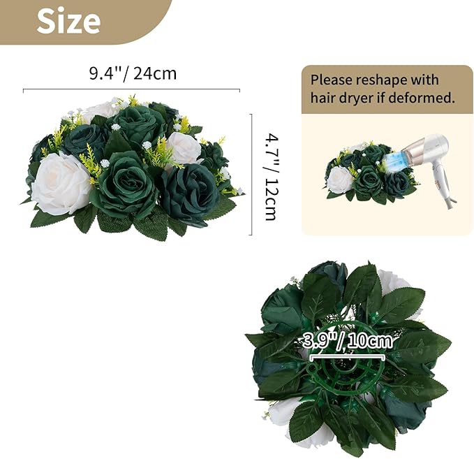 NUPTIO Green Flower Ball Centerpieces: 10 Pcs Artificial Rose Arrangements for Wedding Party Tables Decorations - Fake Silk Floral Kissing Balls for Home St Patrick's Day Christmas Event Dining