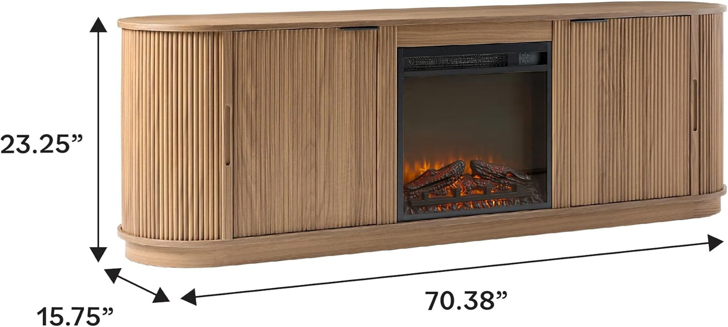 Walker Edison Chloe Reeded TV Stand with Fireplace Insert, 75 Inch, 70 Inch, Mocha
