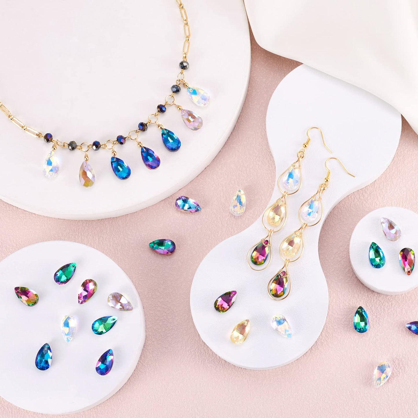 PH PandaHall Pandhall 100Pcs Crystal Teardrop Glass Beads Faceted Teardrop Beads Tear Drop Hanging Pendants for Women Necklace Bracelet Earring Jewelry Making