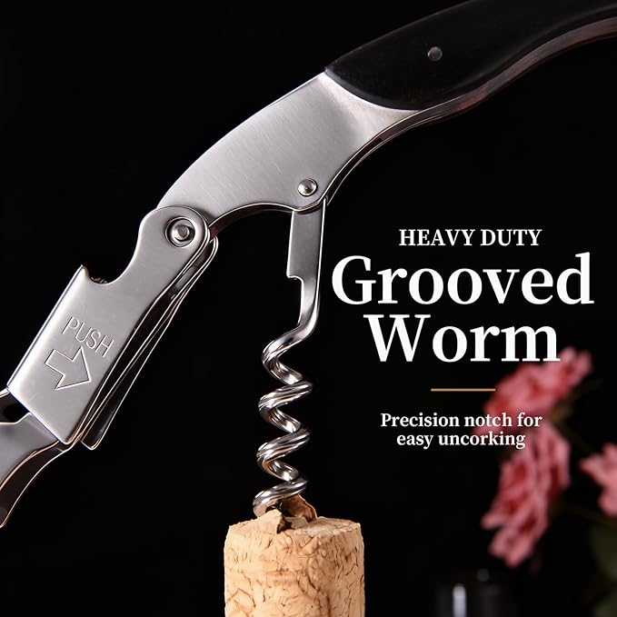 Wine Opener, Wine key, Corkscrew, Wine Bottle Opener w/Foil Cutter and Cap Remover for Servers, Bartenders, Waiters, Sommelier, Wine lover (Ebony, Standard)