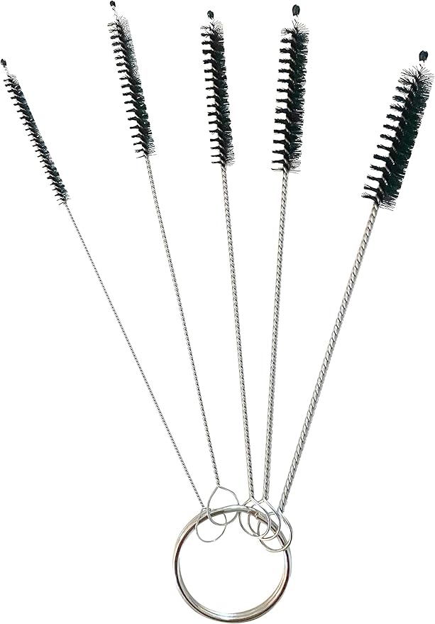 Green Piece® 5-Piece Nylon Pipe Tube Cleaner Set Mini Metal Straw Brushes with Keychain Ring for Bottles, Straws, Glasses, Tubes, Keyboards and More