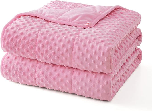Topcee Weighted Blanket for Adults (15lbs 60"x80"), Minky Dots Heavy Blanket for 140-160lbs Sleeping, Soft, Cozy and Cooling Weighted Throw Blankets, Machine Washable, Pink