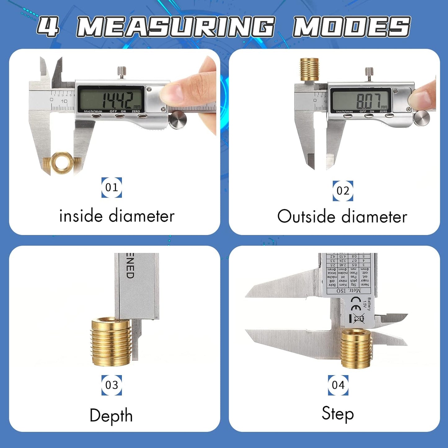Digital Caliper Measuring Tool, Stainless Steel Vernier Caliper Digital Micrometer with Large LCD Screen, Easy Switch from Inch Metric Fraction, 6 Inch/150mm Caliper Tool for DIY/Household