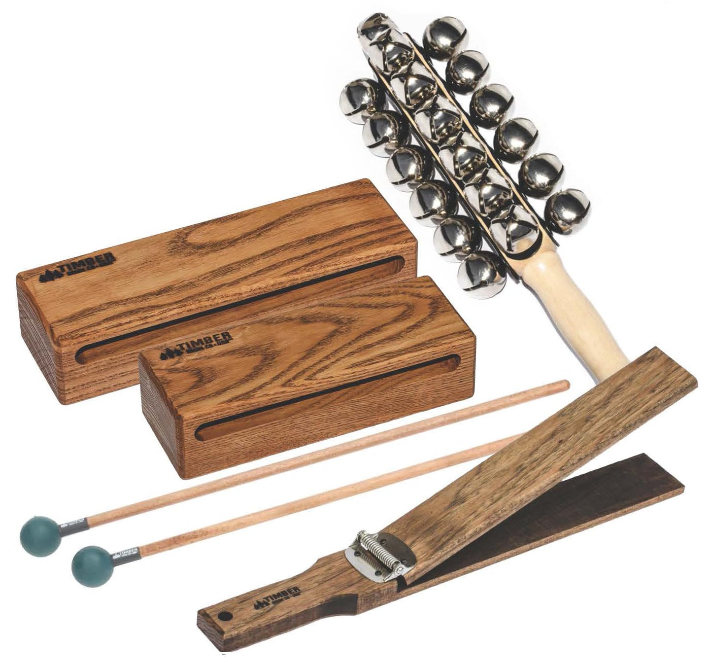 Timber Drum Company - T90 (Made in U.S.A.) Leroy Anderson Sleigh Ride Pack with Sleigh Bells, Slapstick, Medium & Large Wood Blo