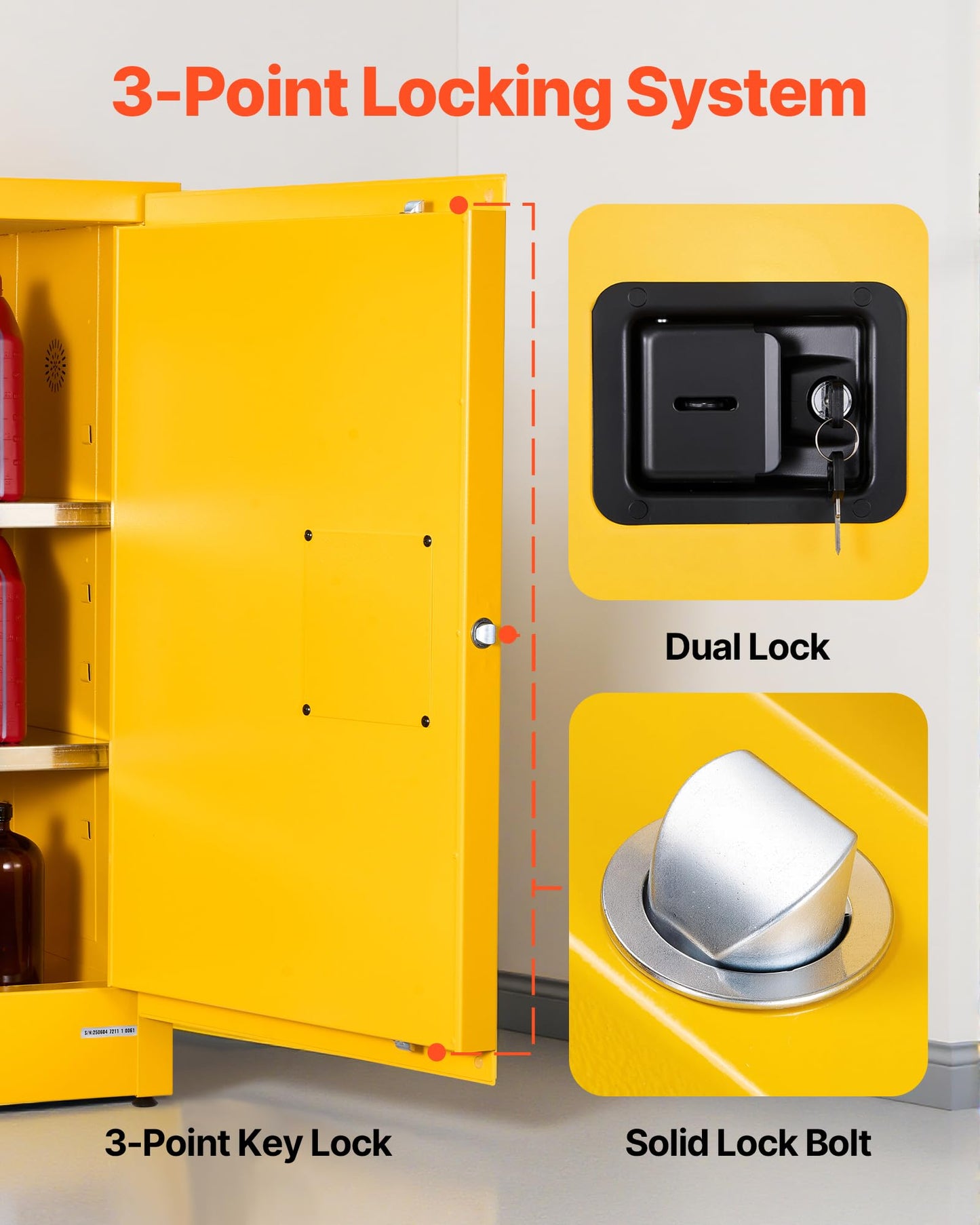 VEVOR Flammable Cabinet 18" x 24" x 65", 13 Gallon Flammable Storage Cabinet with Adjustable Shelf, Cold-Rolled and Galvanized Steel Fire Cabinets, for Commercial Industrial Home Use, Yellow