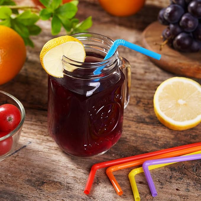 500 Pcs Colorful Flexible Disposable Plastic Drinking Straws.(0.23'' diameter and 7.7" long)