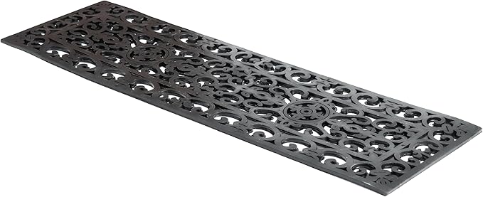 Set of 4 Rubber Stair Tread Mats 30 x 10 Inch Anti-Slip Outdoor Rug, Black – Lace Pattern