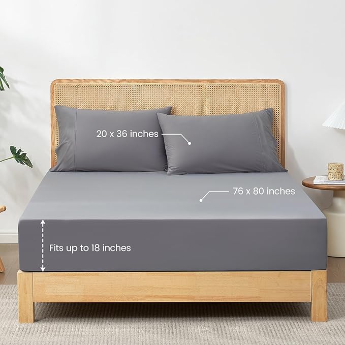 Cozy Bliss Premium Cooling Sheet Set King Size, Q-Max>0.4, 3PCS No Flat Sheet with 2 Pillowcases, Breathable Fitted Sheet for Hot Sleepers & Night Sweats, Deep Pocket Up to 18 Inches, Dark Grey