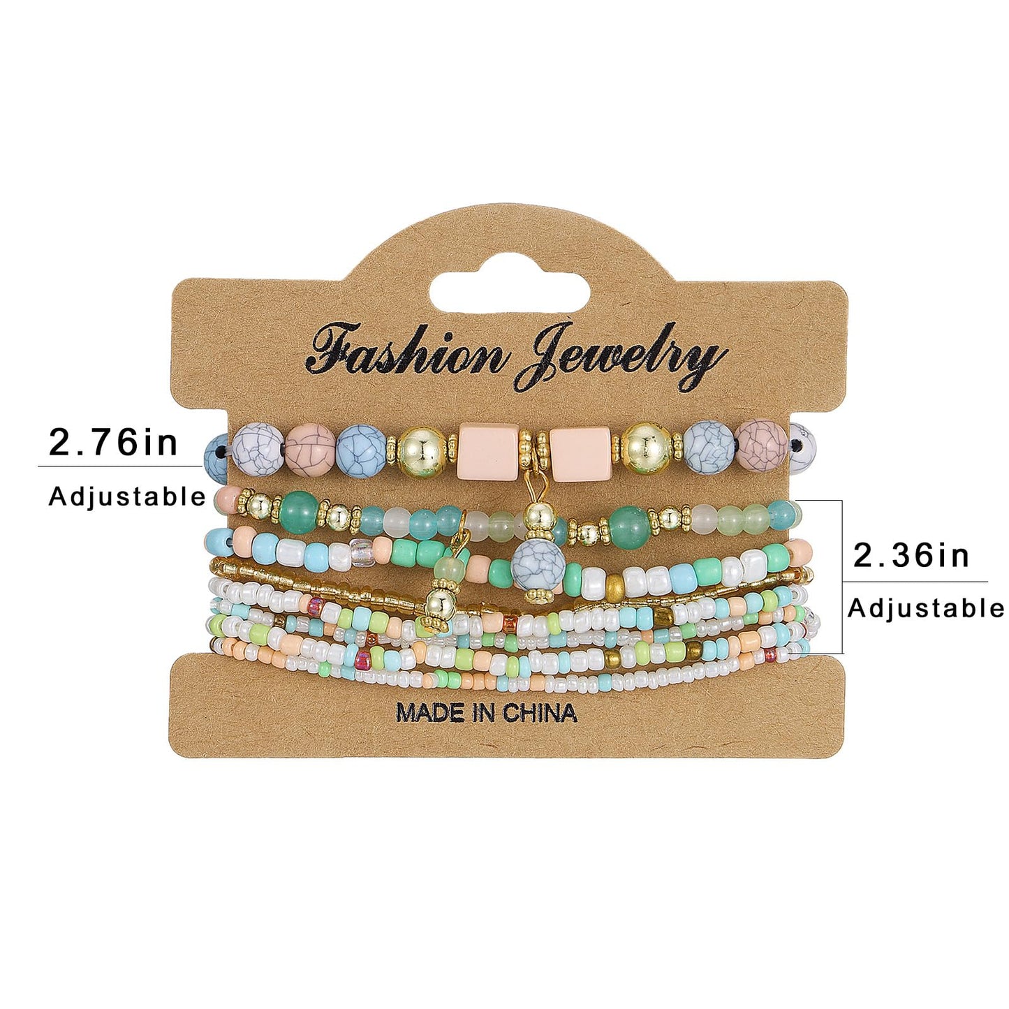 IFKM 8PCS Beaded Bracelets for Women, Multilayered Stackable Strand Stretch Bead Bracelet Pack Handmade Trendy Bohemian Charm Jewelry Colorful