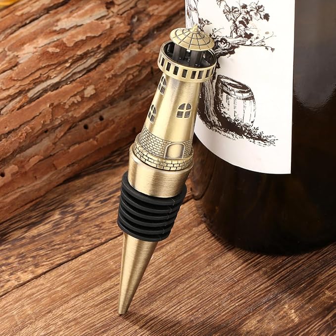 Nautical Lighthouse Wine bottle Stopper for Wine Champagne, Lighthouse Gifts Wine Gifts for Men Women Pharos Lovers, Wine Saver, Wine Accessories, Bronze