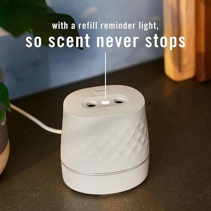 Febreze Plug Scent Booster Starter Kit, Oil Diffuser, Air Freshener Plug in, Giftable for Holidays, Continuous Scent Device + 2 Gain Original Refills