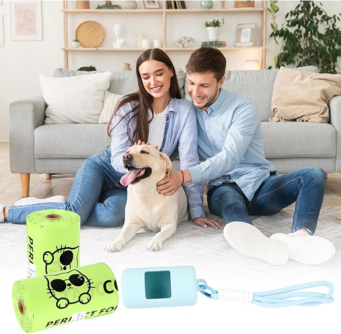 Dog Poop Bags with Dispenser & Holder, Guaranteed Leak Proof, Unscented Extra Thick Heavy Duty Tear-resistant 18-Micron Waste Bag Refill Rolls (SykBlue (105-Bags, 1-Dispenser))