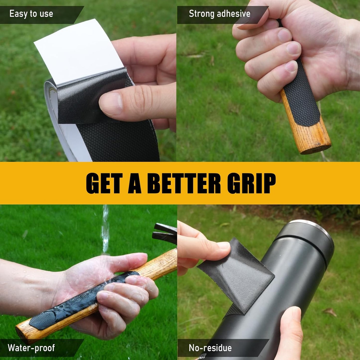 Rubber Grip Tape, 4 In x 10 Ft Non-Abrasive Grip tape for handles, Strong Adhesive Waterproof Heat Resistant Cushion grip, Comfortable in hands, perfect for handles, handlebars, or any slippery stuff