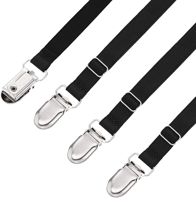 Boao 12 Pcs Bed Sheet Clips Straps Sheet Corner Straps Holder Adjustable Mattress Clips, Elastic Bed Grippers Suspender Fasteners Holder for Home(Black,8-12 Inch Length)