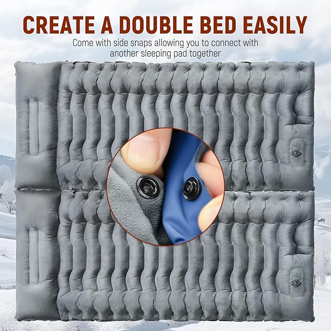 Camping Sleeping Pad, Ultralight Inflatable Air Mattress Built-in Foot Pump, Compact & Waterproof for Backpacking, Hiking, Travel - Upgraded Fleece-Lined Version Grey