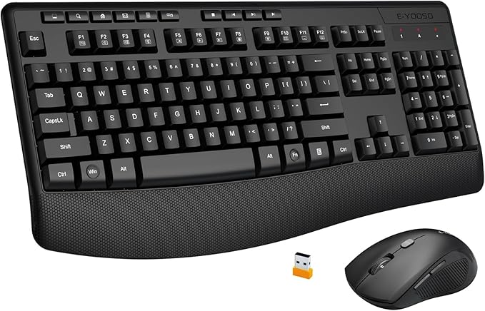 Wireless Keyboard and Mouse Combo,Silent Soft Touch Quiet Keyboard Less Noise 90%,Ergonomic with Wrist Rest,2.4GHz 104 Keys Full Size,2400 DPI Mouse,for PC Computer/Laptop/Mac Air/Mini/Pro