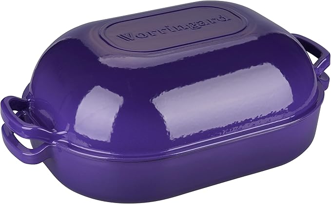 Large Cast Iron Dutch Oven Dome Pot with Lid, Enameled Bread Oven, Bread Pan for Homemade Sourdough Bread Baking, 9QT, Purple