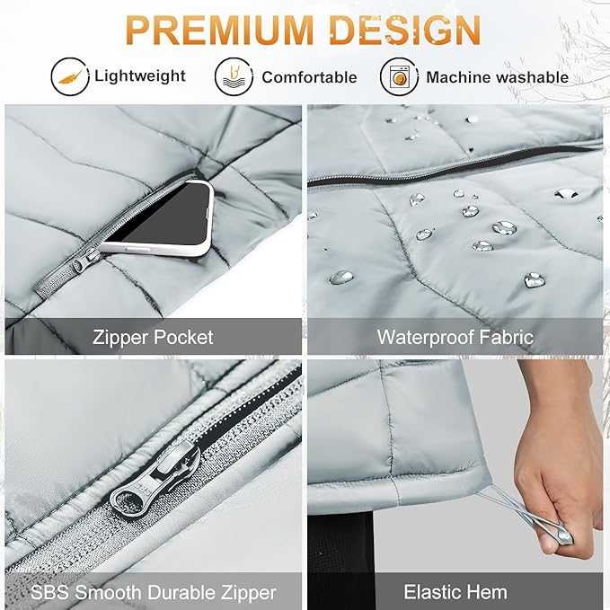 KOVNLO Heated Vest Women, (Battery Pack Not Included) Smart Controller With Lights-out, Electric Warming Heated Jackets