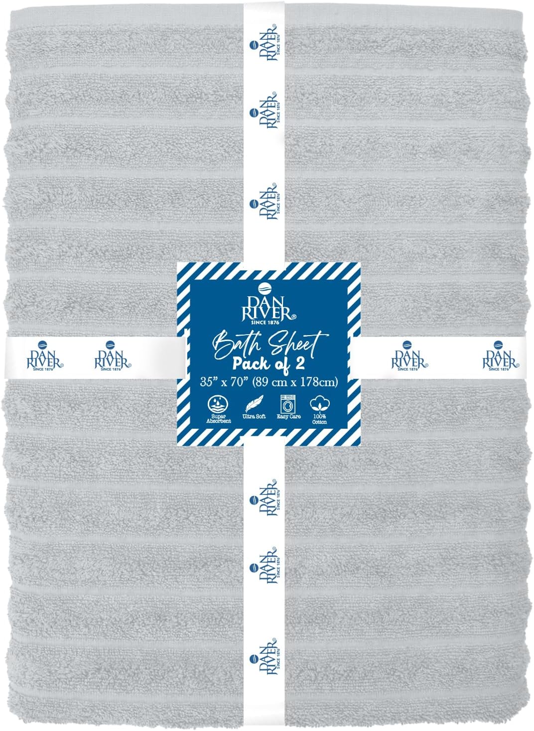 DAN RIVER Pack of 2 Bath Sheet 35x70 Inches, Extra Large Ribbed Oversized Bath Towels, Thick Absorbent Hotel Bath Towels - Highrise