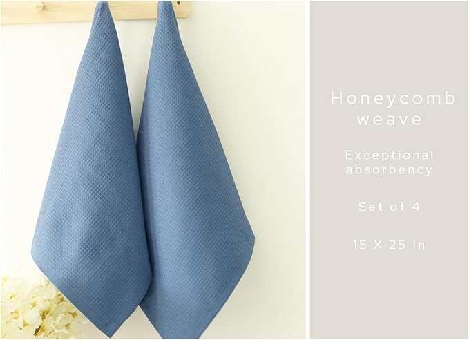 PurpleEssences Waffle Weave Kitchen Towel, 100% Cotton, 15x25 Inch, with Hanging Loop Ultra Soft Absorbent Quick Drying Dish Cloth, Tea and Hand Towels, 6 Pack - Christmas Holiday Winter - Smoky Grey