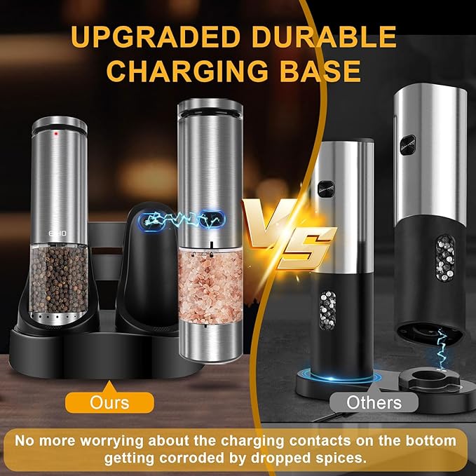 Electric Salt and Pepper Grinder Set Rechargeable, External Adjustable Coarseness, Automatic Salt & Pepper Shakers Mills, Kitchen Gadgets,Stocking Stuffers Christmas Cooking Gifts for Adults Men Women