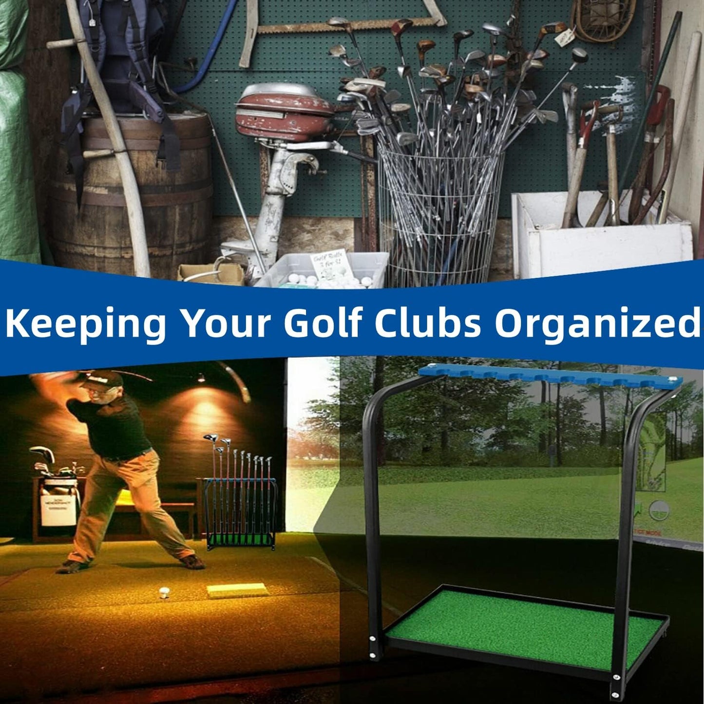 Nisorpa Golf Club Rack Golf Club Organizer 9 Clubs Golf Putter Stand Holder -Indoor Display Rack Metal Golf Club Display Rack for Storage Sports Outdoors Wall Garage