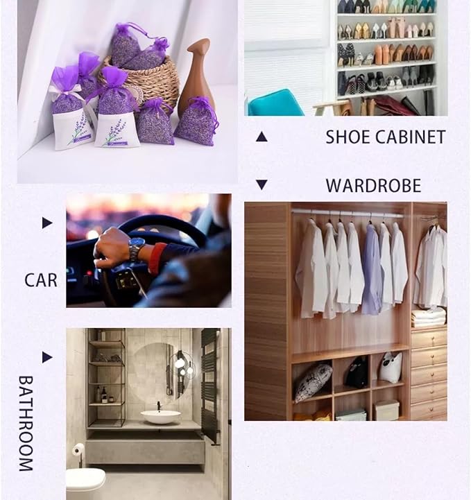 20-Piece Lavender sachets for wardrobes, Drawers, Closets, and Storage Spaces, Home Fragrance sachets, Natural Lavender Flowers, Purple