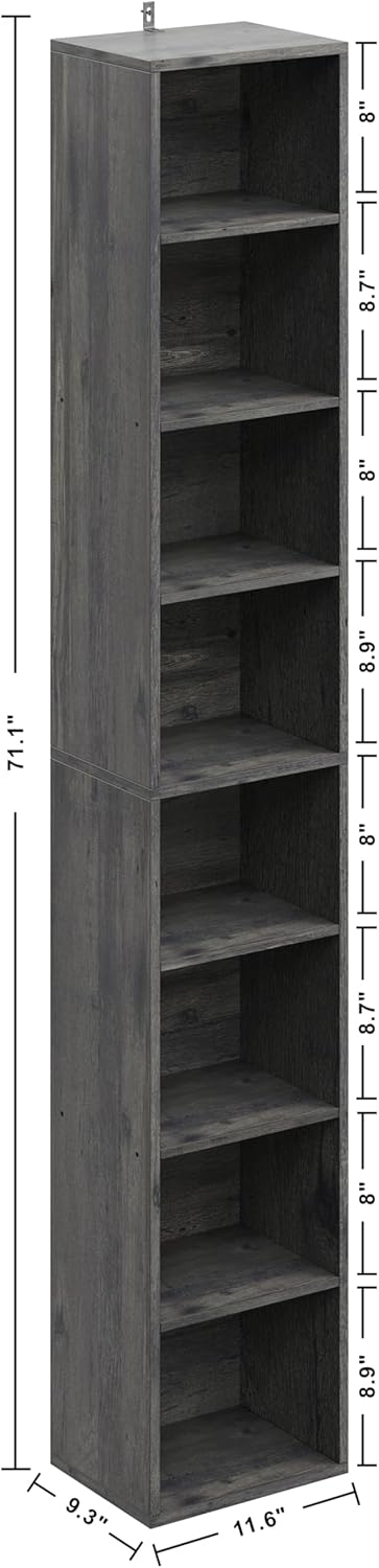 IRONCK Tall Narrow Bookshelf 8 Tiers, Compact Corner Bookcase, Easy to Match for Living Room, Office, Study, Bedroom