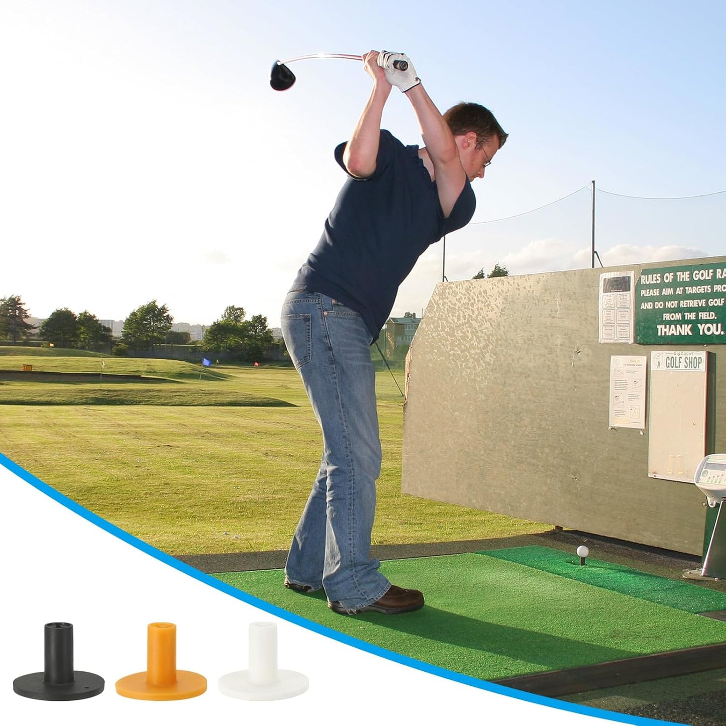 PATIKIL 1.5 Inch Rubber Golf Tee, 1 Set Tall Training Driving Range Tee Stable Ball Holder for Outdoor Indoor Hitting Mat, White, Black, Yellow