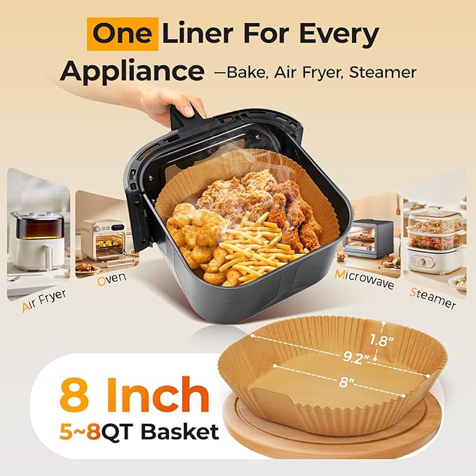 Air Fryer Paper Liners: 100Pcs Parchment Paper, 8" Air Fryer Liner Disposable for Microwave, Non-Stick Square Air Fryer Basket Liner