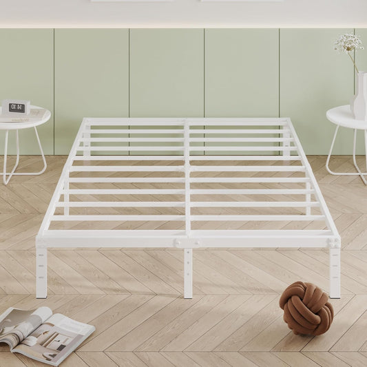 12 Inch Bed Frame Queen Size, Heavy Duty Steel Queen Bed Frame No Box Spring Needed, Mattress Foundation, Easy Assembly, Noise-Free,White