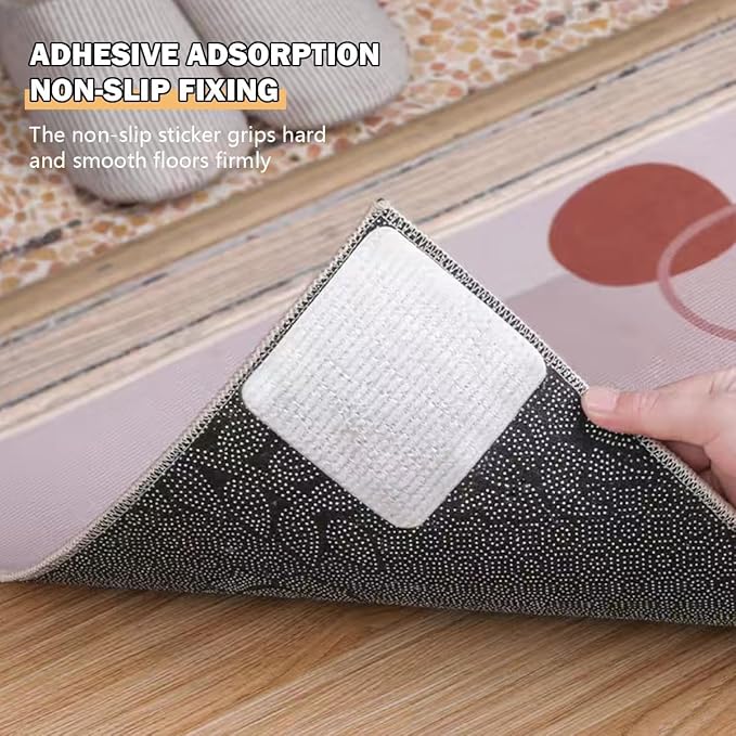 4PCS Rug Pad Grippers, Non Slip Rug Tape Grip Carpet Corner for Hardwood Floors and Tiles, Double Sided Rug Stickers Accessories for Area Rugs to Keep Area Rug Flat