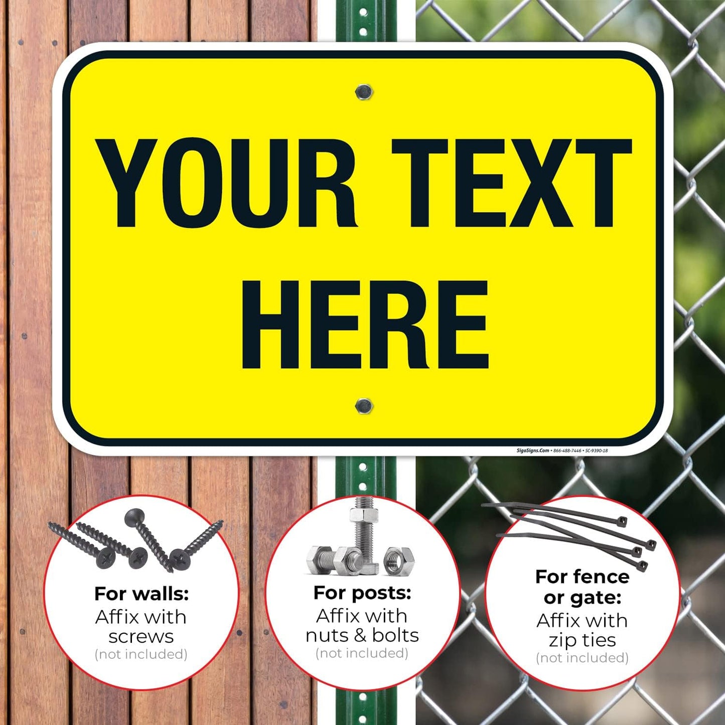 Personalized Custom Yellow Background Customize for Office, Business, Workplace, Home, Airbnb, Delivery Sign, 12x18 Inches, Rust Free .063 Aluminum, Fade Resistant, Made in USA by Sigo Signs