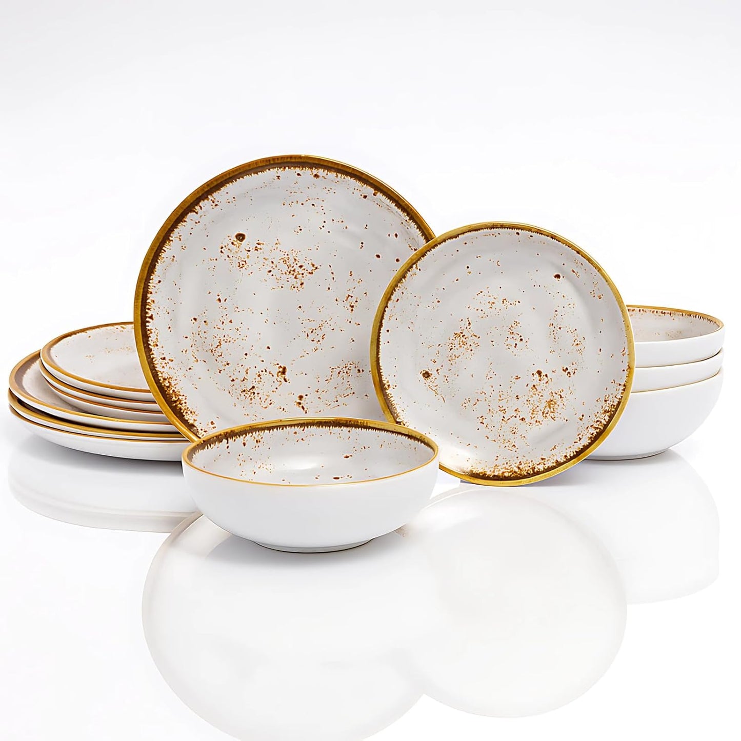 TP 12-Piece Dinnerware Set, Melamine Dishes Set with Bowls and Plates, Non-breakable and Lightweight Dinner Service for 4, Grey Swirl
