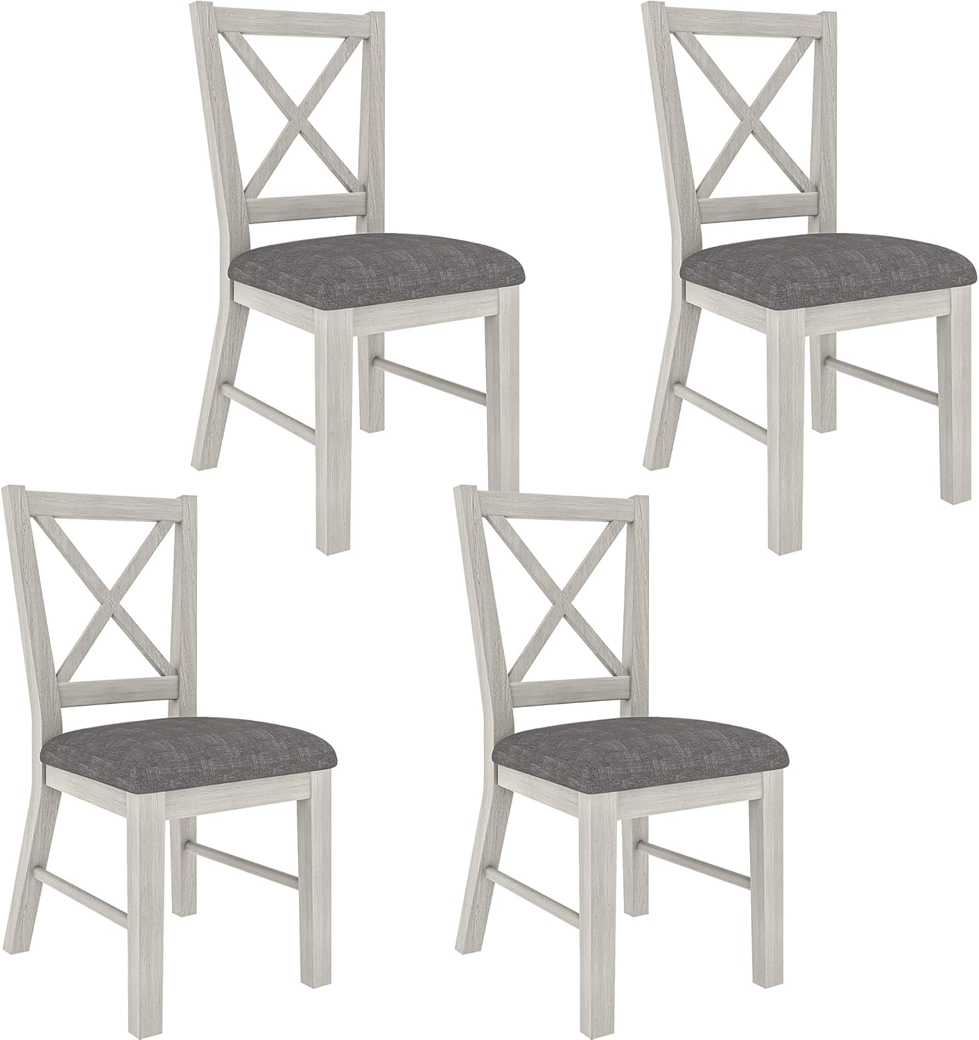 Solid Wood Dining Chairs Set of 4, Farmhouse Chairs with High Cross Back and Upholstered Seat, Easy Assembly for Dining Room, Kitchen, Washed Gray