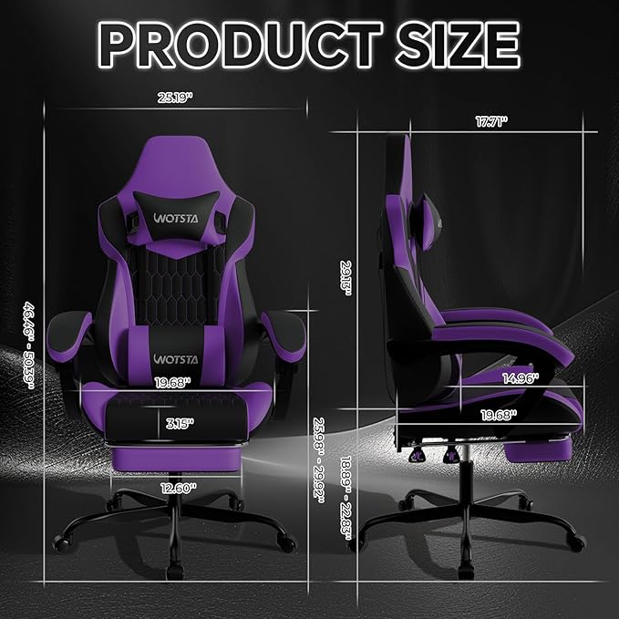 Gaming Chair with Footrest, High Back Gaming Chairs PVC Leather Ergonomic Gamer Chair with Adjustable Headrest Lumbar Support Racing Style Video Gaming Chair for Office/Home (Purple)