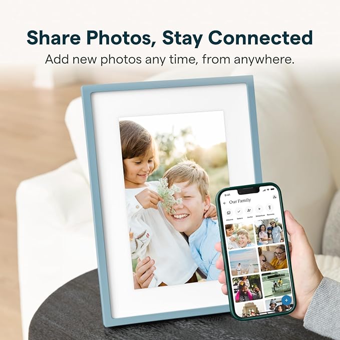 Skylight Digital Picture Frame 2 – 10" Full HD Wi-Fi Touch Screen, 16GB Digital Photo Frame, Load Photos & Videos Directly from Phone, Anti-Glare – Ideal for Personalized Gifting, Classic Blue
