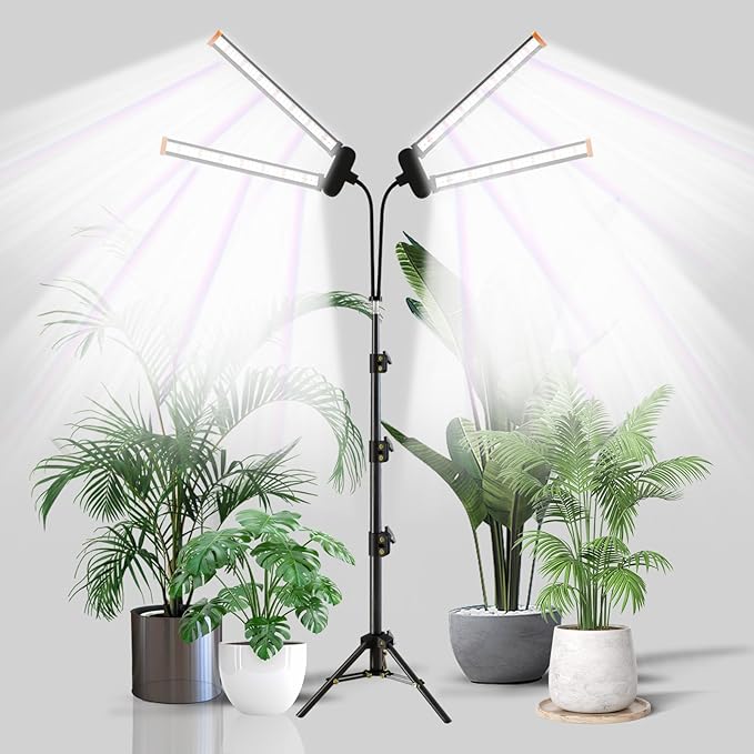 YEOLEH Floor Lamp Grow Light for Large Tall Plants Indoor, 6000K White Full Spectrum Plant Growing Light with Red Blue LED, Foldable Light Strip, Dimmable & Timer Function, Height 17-62‘’