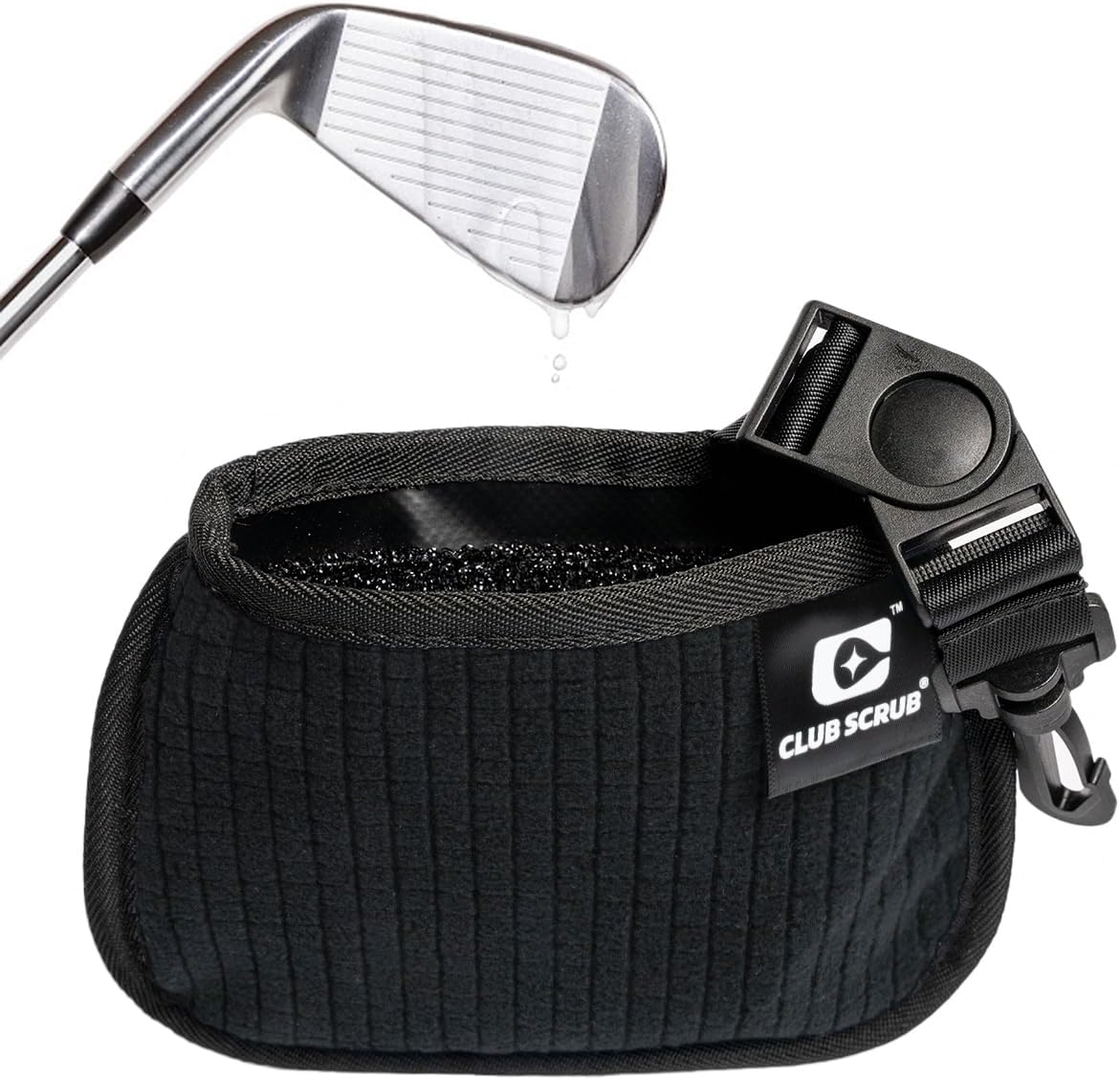 Club Scrub Mini, Golf Club and Golf Ball Cleaning Bag, Waterproof Clean Face Technology Liner, Detachable Clip, Machine Washable, Cleans Club Grooves, Dry Exterior (Black)