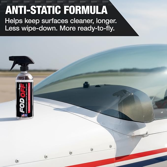 EntireFlight FOD Off Premium Aviation Grade Acrylic Plexiglass Cleaner Spray for Windshields Windsscreens and Windows - Plastic & Polycarbonate | Bugs - Dirt - Grease - Grime - Go FOD Off