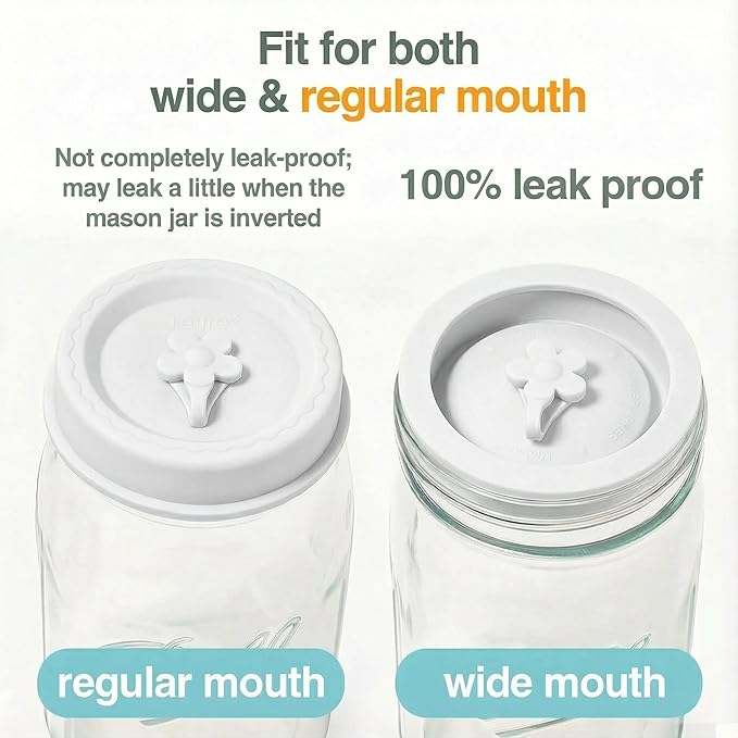 Silicone Mason Jar Lids, Regular and Wide Mouth Compatible, with Straw Hole and Stopper (white color 4pcs)