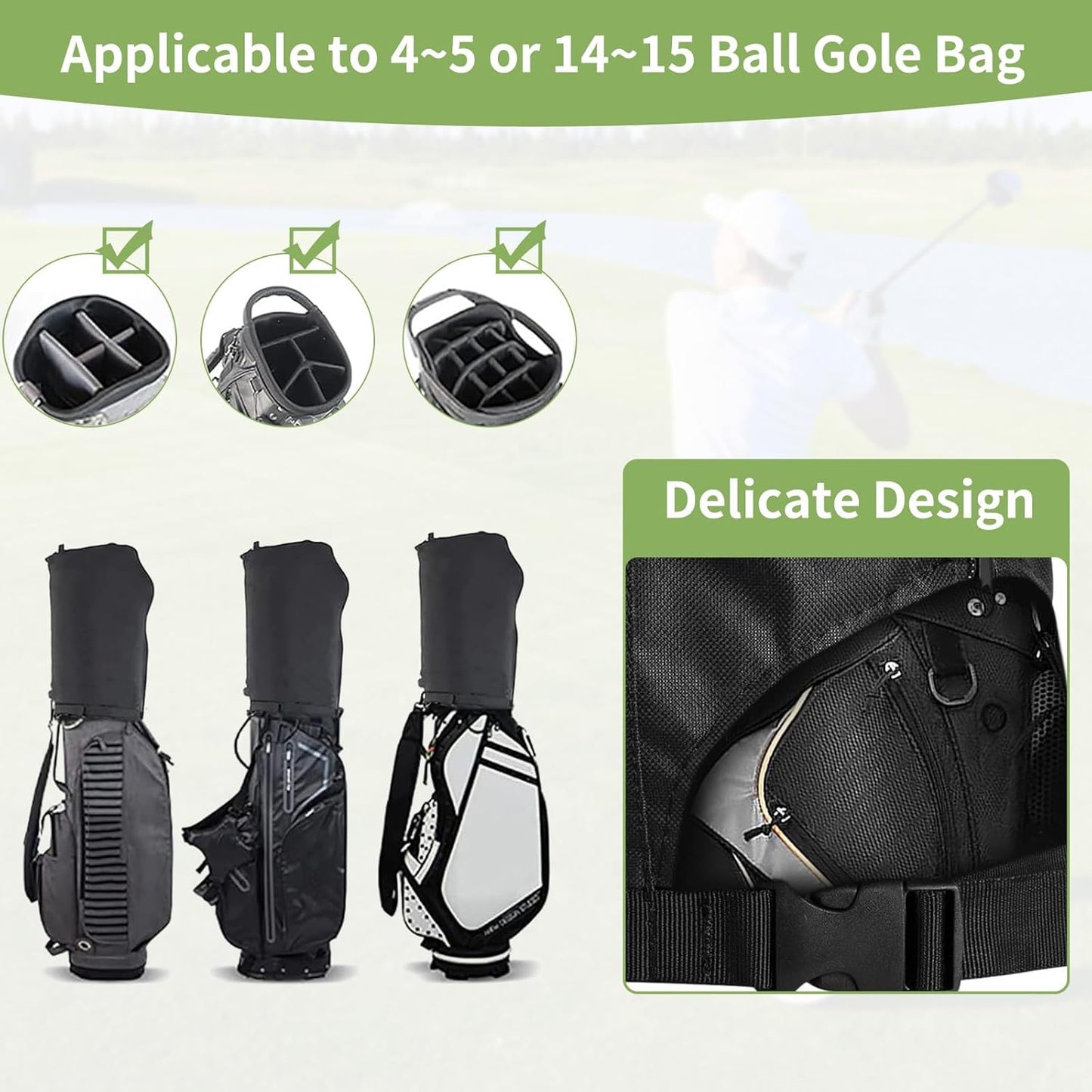 Golf Bag Rain Cover Waterproof Golf Bag Hood Cover Gifts for Any Golfer,Beginner,Men and Women 13" L x 8" W x 20" H Black