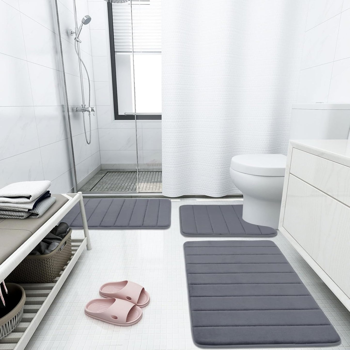 Buganda Memory Foam Bath Mat, 40" x 24", Ultra Soft and Non-Slip Bathroom Rugs, Water Absorbent and Machine Washable Bath Rug Runner for Bathroom, Shower, and Tub, Dark Grey