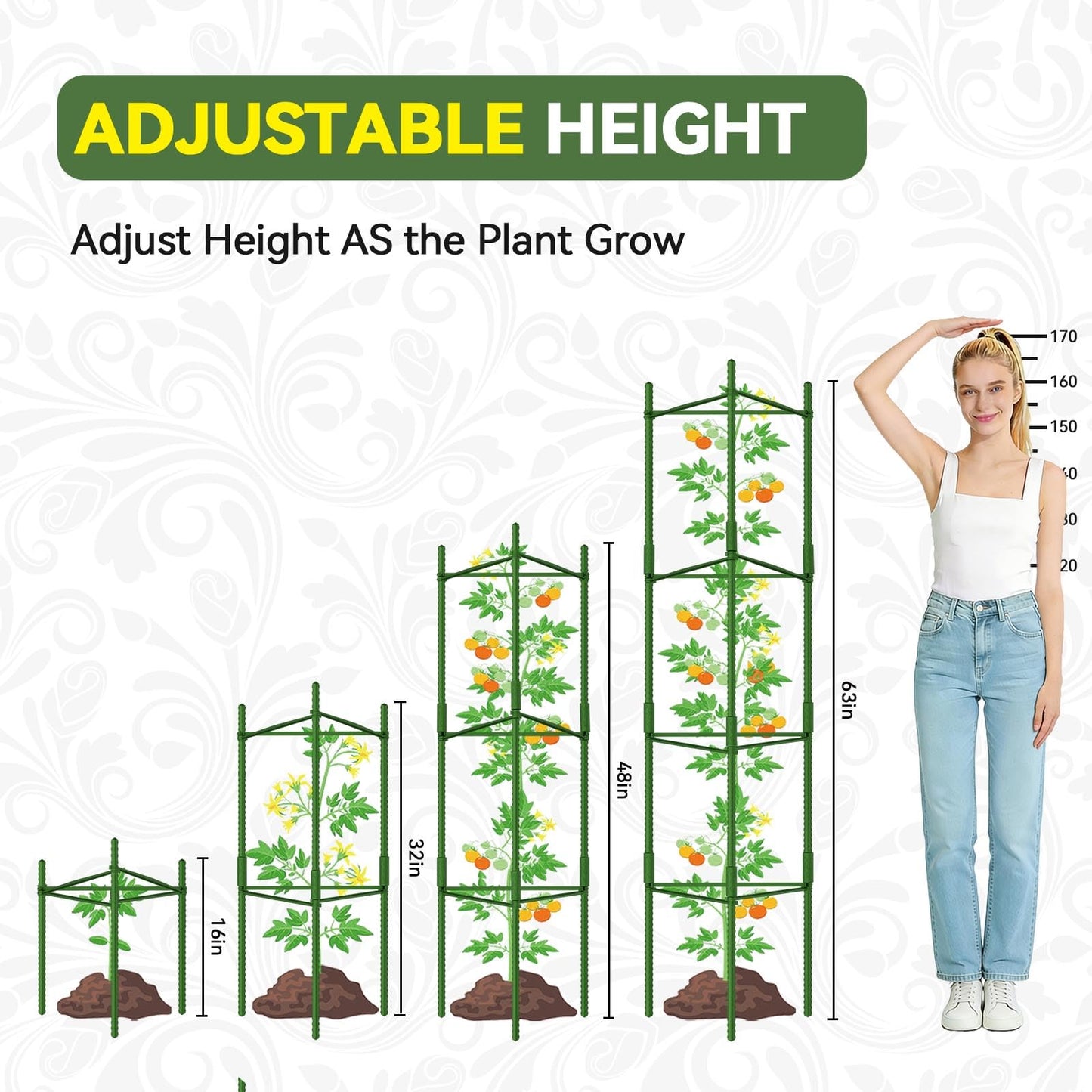 Halatool 6 Pack Tomato Cages for Garden Plant Support Stakes, 48 Inch Adjustable Tomato Trellis for Pots & Raised Garden Bed, Tomato Cage for Climbing Plants Eggplant Pepper Cucumber Bean Outdoor