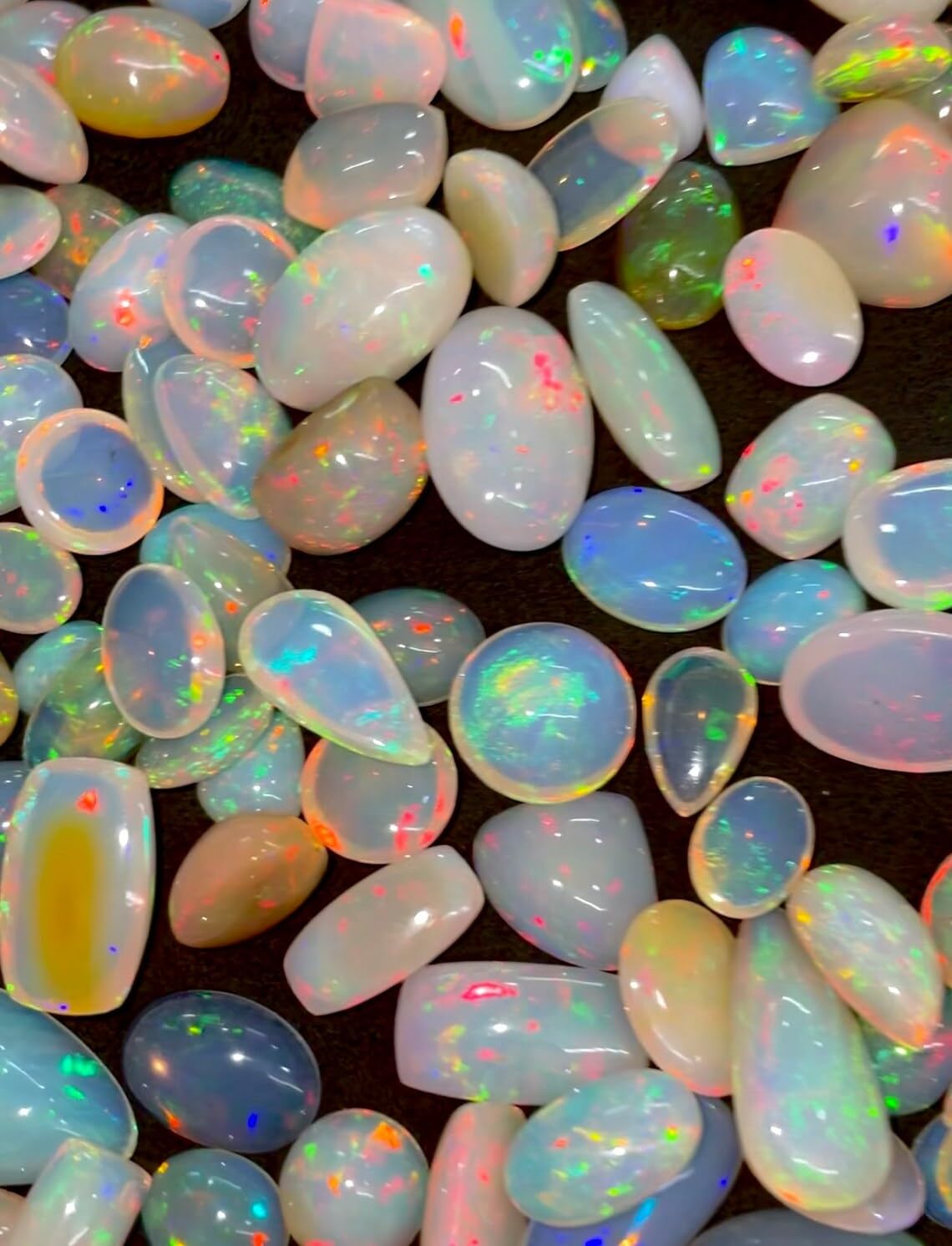 Natural 2 Cts Calibrated AAAA+ Ethiopian Opal Gemstones Cabochons Lot 4-6 MM Multi Fire Welo Opal Stones for Jewelry Making Supplies Healing Crystals Gems Loose Gemstones 7-10 Pcs