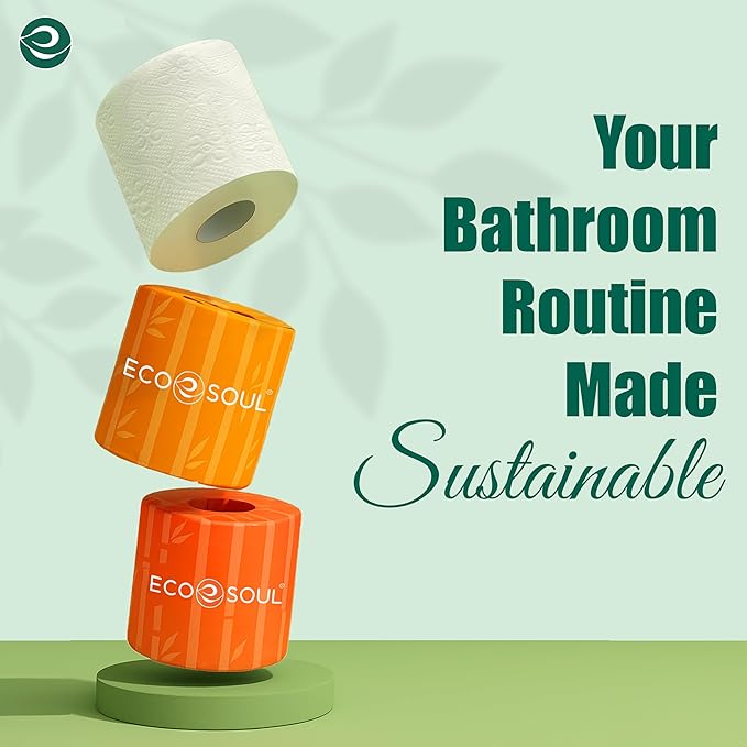 ECO SOUL Bamboo Toilet Paper 24 Mega Rolls 3 Ply, 300 Sheets per Roll | Eco-Friendly Septic Safe Organic Bath Tissues Sustainable Toilet Paper Compostable - FSC Certified